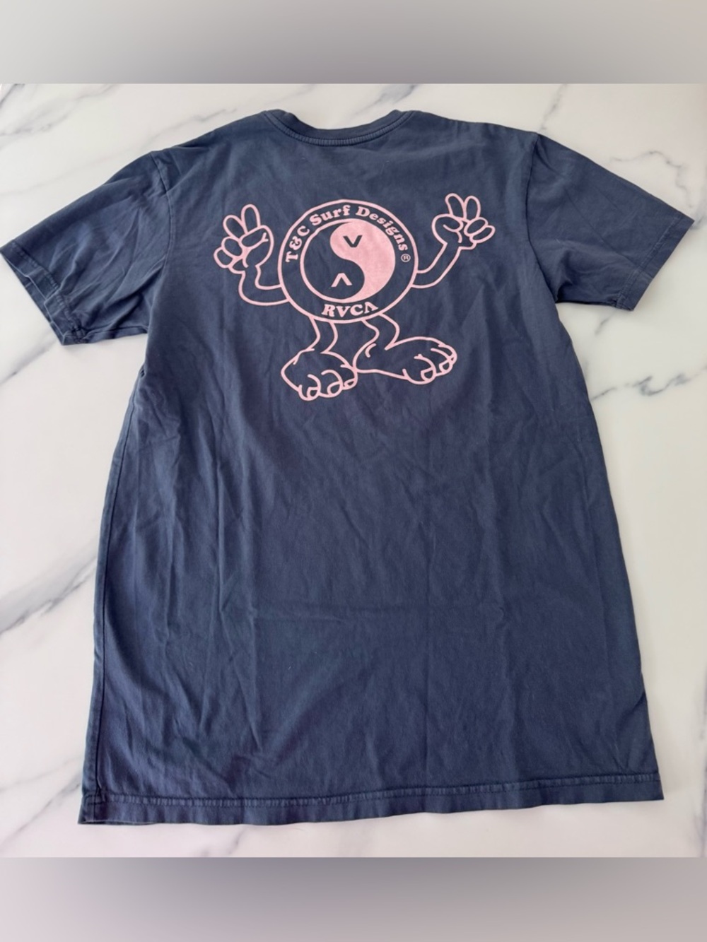 RVCA Navy Tee with Pink Hawaii Emblem - Picture 2 of 10